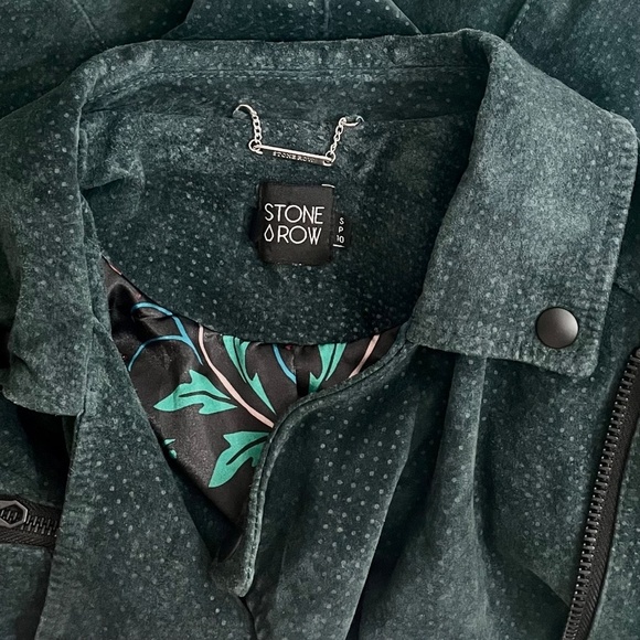 Volcom STONE ROW Suede Motorin’ Moto Jacket Green Floral Lining Motorcycle Small - Picture 11 of 14
